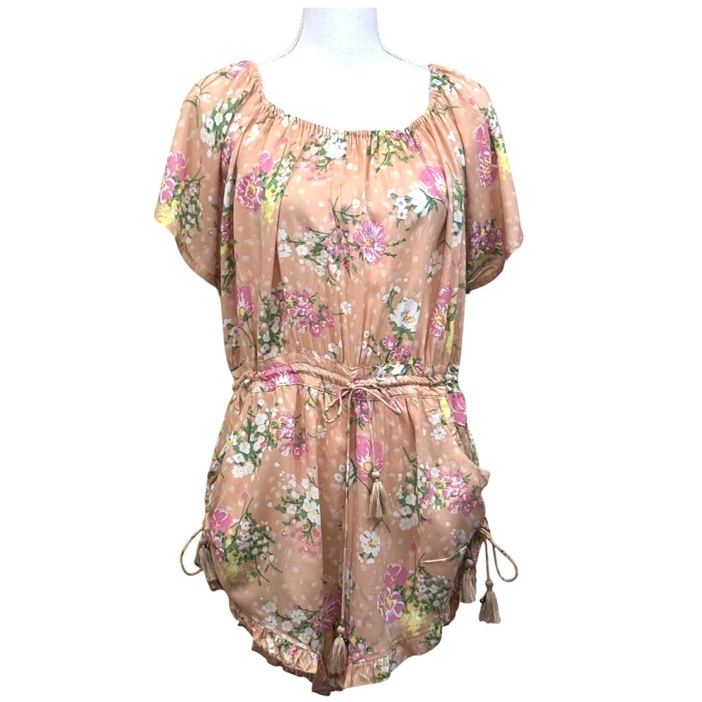 Spell & The Gypsy Sundancer Peach Floral Tassel Romper Size M Boho Festival